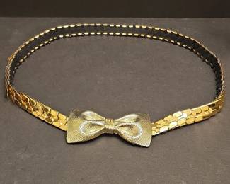 Vintage Gold Metal Fish Scale Stretch Belt with Bow Buckle