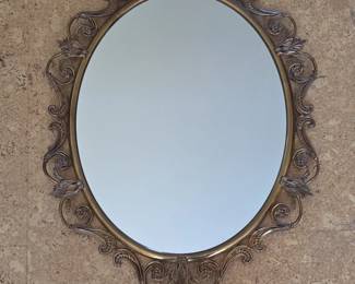 Vintage Ornate Brass Oval Wall Mirror Italian Style