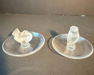 Lalique Crystal Owl and Bird Ring Dishes