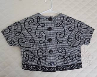 Vintage Embroidered Black and White Gingham Blouse