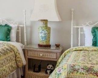 Vintage wicker nightstand and pair of twin headboards