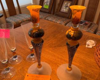 Beautiful signed art glass candle sticks