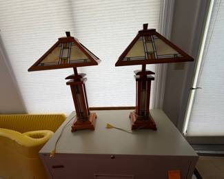 Pair vintage arts crafts lamps