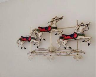 Large Vintage metal sculpture of carousel horses
