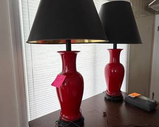 Vintage red ginger jar lamps