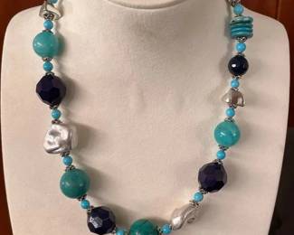 BBS005 - Myrna Lee Chang Turquoise/Silver Beaded Necklace