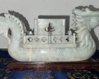 BBS518 - Hand Carved Chinese Jade Dragon Boat