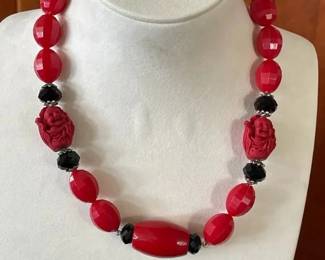 BBS017 - Myrna Lee Chang Fiery Red Happy Buddha Necklace
