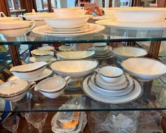 sets of china: Noritake Silvester and Fukugawa Dorset with serving pieces