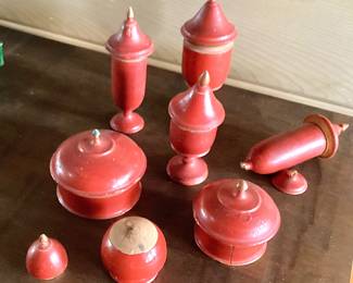 Burmese red lacquer offering vessels