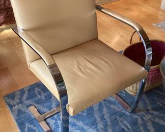 Brno flat-bar tan leather chair (Miles van der Rohe)