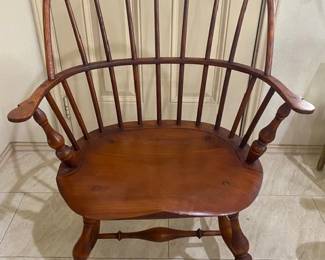 Sack Backs Windwor Arm Chairs (2), Steam-Bent Bow Crest, Rail & Spindle Back, Saddle-Shaped Seat