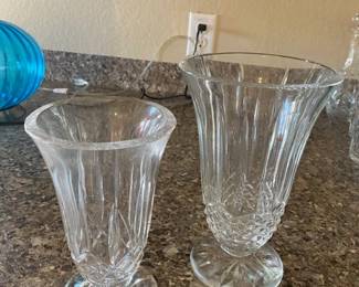 Waterford Hand Cut Lead Crystal Lismore 8.5" & 10" Footed Vases
