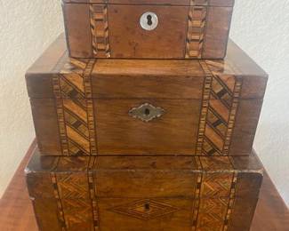 Antique 19th Century Victorian Boxes, Tunbridge Marquetry Inlay