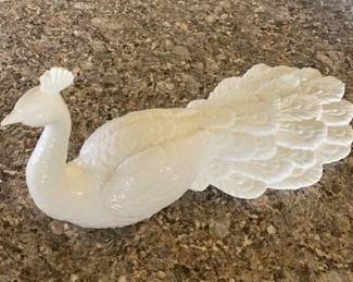 White Ceramic Peacock FIgurine, High Gloss J.E.P.