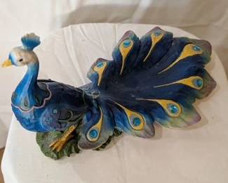 Artmark Handpainteed Ceramic Peacock Figurine, Blue & Yellow