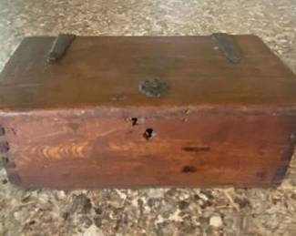 Antique Wooden Storage Box, Iron Strap Hinge, Dovetail Joinery, Rustic 18-19th Century
