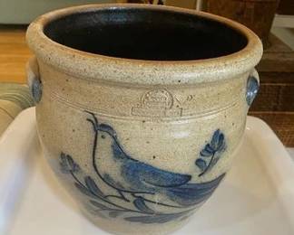 Rowe Pottery Works, Salt-Glazed Stoneware Crock, Mid-19th Century ,