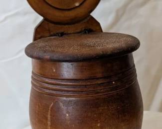 Antique Treenware Hanging Salt Box Barrel-Shaped, Lidded