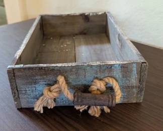 Rustic Reclaimed Wood Storage tray, Blue wash finish, Jute Rope Handles
