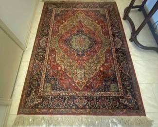 Karastan Kirman Area Rug 4 x 6, Reds/Blues/Golds, Vintage Persian Design, Central Medallion