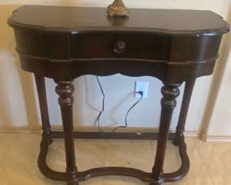 Console Table, Mahogany Finish, Storage Drawer, Sculpted Turned Legs, Bow front