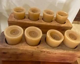Rustic Wood Candle Holder w/4 Candles (2 available)