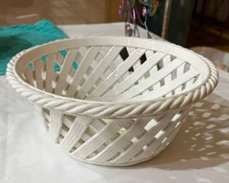 Tiffany & Co White Ceramic Lattice Weave Bowl