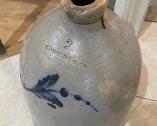Edmonds & Co 2-Gallon Salt-Glazed, Stoneware Jug w/Cobalt BLue, Mid-19th Centutry