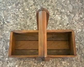 Primitive Wooden Utensil Caddy, Vintage Rustic Design, Central Handle