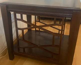 Woosd End Tables - Pair, Espresso Finish, X-Cross Side Panels, 2-Tier