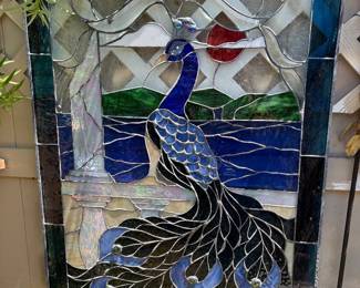 Stunning peacock stained glass panel