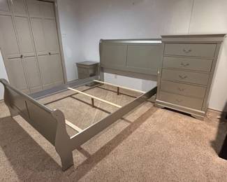 Queen Sleigh Bed Frame, Nightstand, & Chest of Drawers