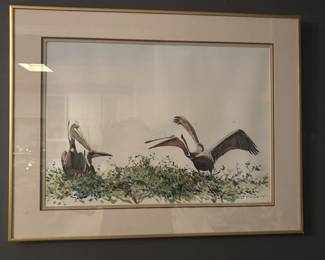 Original Watercolor by Ed Fickett Port Aransas Pelicans