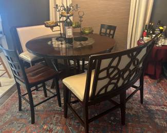Tall Round Table with 2 Benches & 2 Chairs