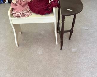 More handcrafted items; bench and small table.