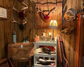Nice selection of hunting and fishing decor.  Antler taxidermy pieces