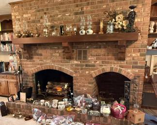 So many candles and holders.  Vintage oil lamps and more.