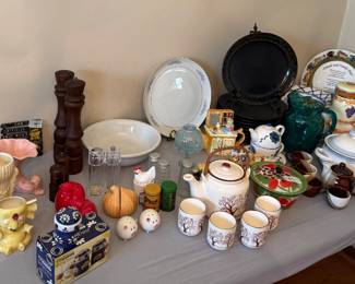 Dishes.  Vintage S& P sets; vases 