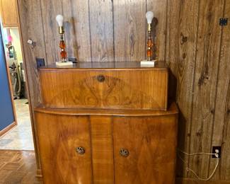 Exquisite Antique Bar. And two MCM lamps