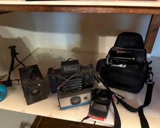 Novelty antique cameras.  JVC camcorder.