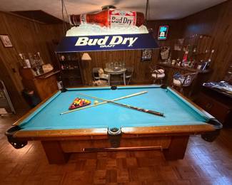 Vintage Pool Table; pool sticks - many to choose from! Bud Dry Draft Billard Light
