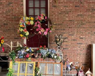 Painted old windows.  Floral arrangements and birdhouses!