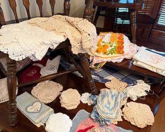 MANY handcrafted doilies and linens