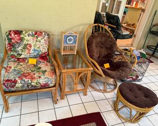 Rattan Pampas chair & ottoman