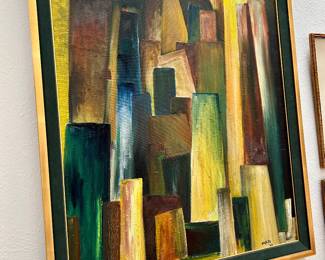 Mid-century modern abstract painting signed Joseph lower right.