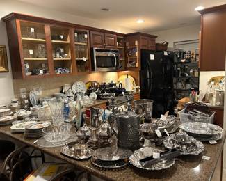 Crystal, China, Silver plate, Pewter, Blue & White