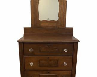 Antique American Oak Eastlake Style Three-Drawer Dresser with Mirror