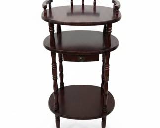 Vintage Three-Tier Oval Accent Table with Gallery Rail and Drawer