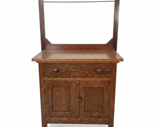 Antique Arts & Crafts Mission Oak Washstand with Mirror and Towel Bar